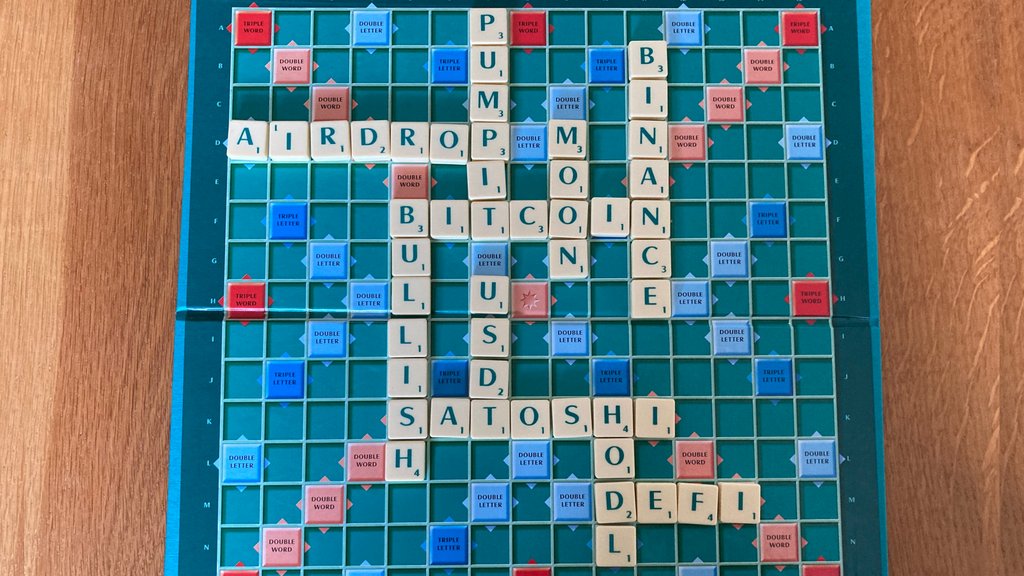 binance's tweet photo. When crypto holders play scrabble... https://t.co/5mAWPQjyoK