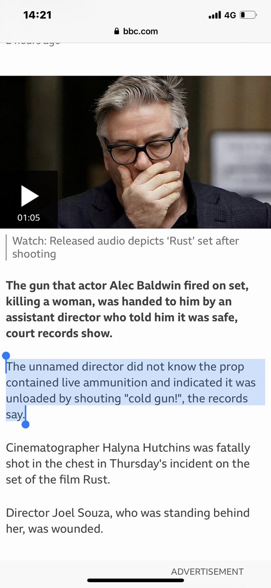 7thclouds's tweet photo. @BBCNews “Live round”means”live bullet”, not blank.>
“BBC: The unnamed director did not know the prop contained live ammunition” “The prop gun that Baldwin fired contained a "live single round"(Variety)”
BBC:https://t.co/TtXY0A2jPY
BBC:#propgun, #blank, #liveround:
https://t.co/uT2Jl4uaTw https://t.co/hbaQHXAaUF