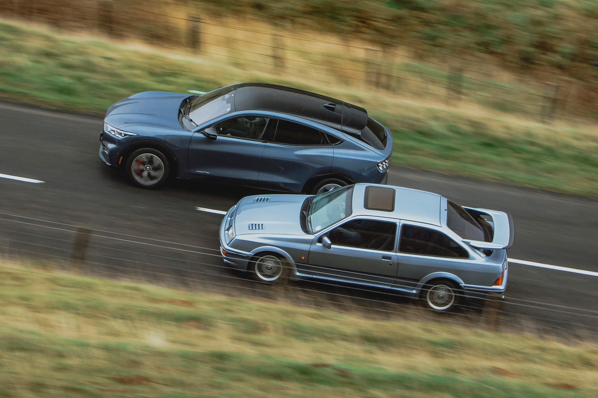 MotoringChat's tweet image. True blue: Ford Sierra RS Cosworth vs Mustang Mach-E autocar.co.uk/car-news/new-c…