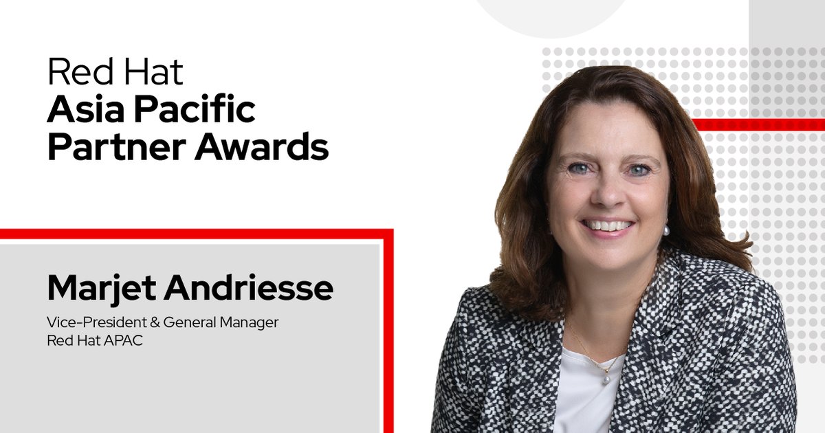 redhatindia's tweet photo. "The best thing about our partnership is knowing that we are delivering the open #hybridcloud to our customers.” says Marjet Andriesse, VP and GM of #RedHatAPAC, about the success of our partners. @TaasheeServices
#RedHatPartners #APACPartnerAwards https://t.co/JTOAe6pdpH