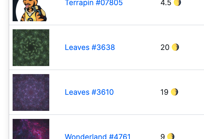 Leaves #3638 and #3610 sold for 20 and 19 🌖

people love the leaves 😳