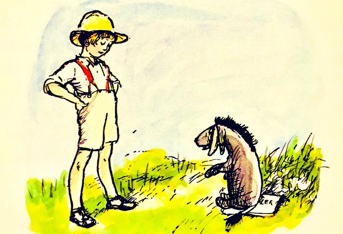A_AMilne's tweet photo. “I shouldn’t be surprised if it hailed a good deal tomorrow,” said Eeyore. “Blizzards and what-not. Being fine today doesn’t Mean Anything.”
Christopher Robin didn’t much mind WHAT it did tomorrow, as long as he was out in it.~A.A.Milne #SaturdayMotivation https://t.co/HHyiD3AIq7