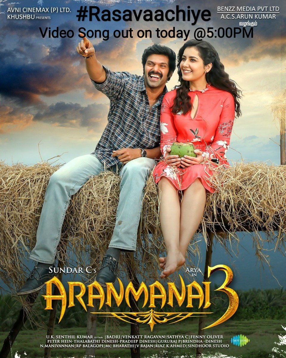 iamsathish_kk's tweet photo. Most waited one😇 #Rasavaachiye Video song out on today 5:00 PM😁 Stay tuned guys!👻❤️ #Aranmanai3 #SundarC @arya_offl @RaashiiKhanna_ @ssakshiagarwal @khushsundar @OviBhandarkar @saregamasouth @RedGiantMovies_ @CSathyaOfficial https://t.co/mx6UKwRIgU