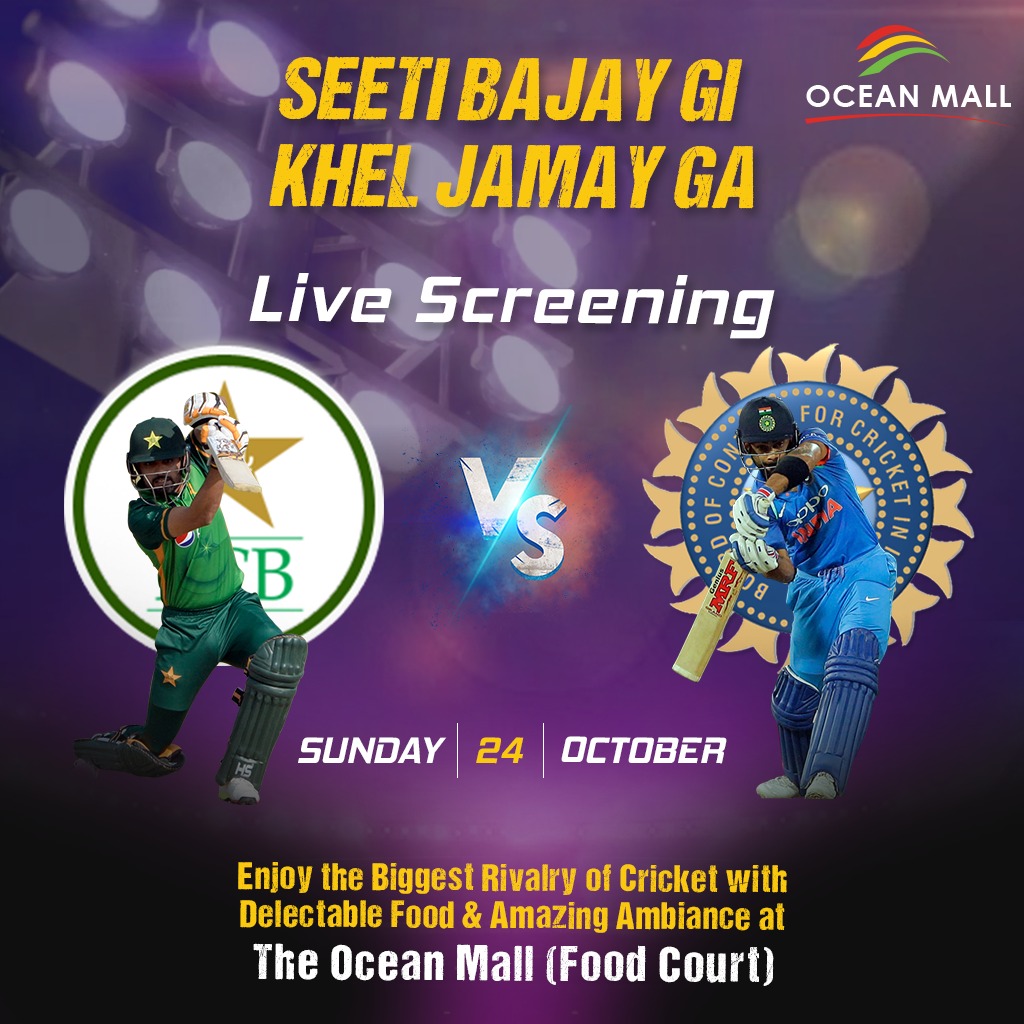 ocean_mall's tweet photo. Are you ready?
Come along with your loved ones and live the game with us!

#Oceanmall #buymeanocean #indvspak #T20WC #livescreening https://t.co/R3XSPZRlGw