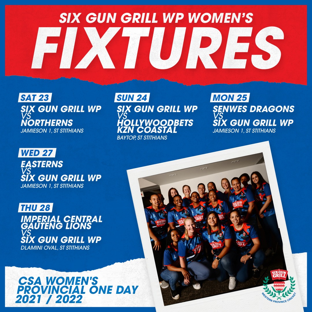 WPWomensCricket's tweet photo. ๐จ BSE MATCH SCHEDULE ๐จ
Our Six Gun Grill WP Women start their @OfficialCSA 50 over campaign this weekend, with the first of 5 matches starting today against @titans_ladies.
Stay tuned for more updates.
#AlwaysDominate
#OneTeam
๐ต๐ด https://t.co/pQ36FEIY6S