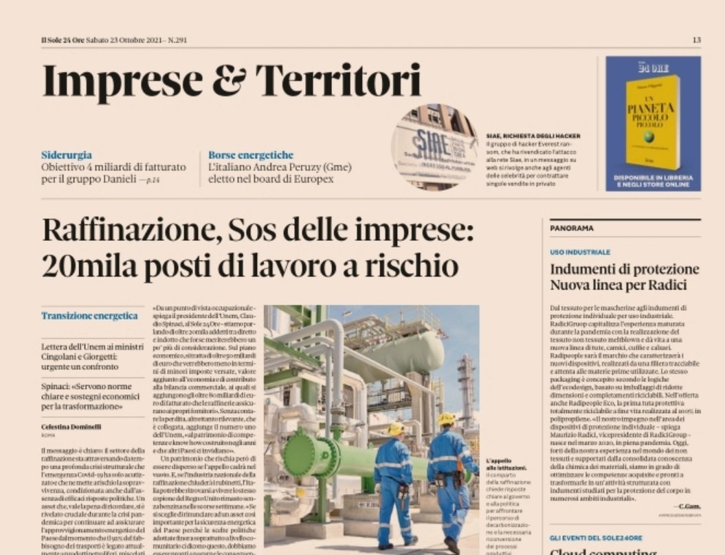 L'allarme della #raffinazione italiana: 20mila #occupati a rischio a causa della #crisi strutturale del settore. E, in una lettera ai ministri #Cingolani (@MiTE_IT) e #Giorgetti (<a href="/MISE_GOV/">Assessorato allo Sviluppo Economico di Bugliano</a>), l'<a href="/unem_it/">unem</a> chiede un confronto urgente. Oggi sul <a href="/sole24ore/">IlSole24ORE</a> #energia #decarbonizzazione