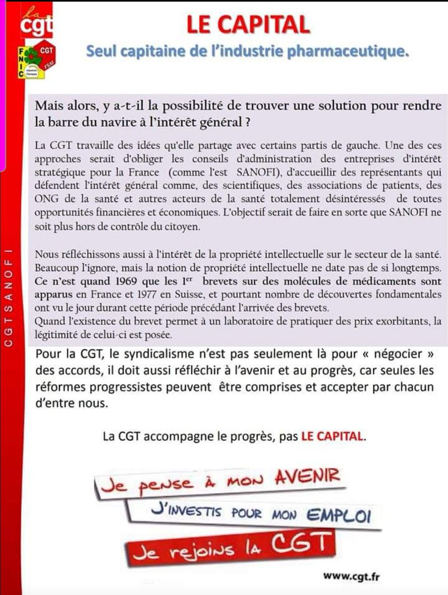 CgtSanofi's tweet photo. Ce tract CGT Sanofi a 3ans, il reprend une  partie de la perversité des labos pharmaceutiques dont #Sanofi.Celle que la crise sanitaire a  mis en avant:Argent public dilapidé, recherche  fracassée, propreté intellectuelle sur le bien commun, prix du 💊, une page et tout y est dit https://t.co/ptuojPnZ3f