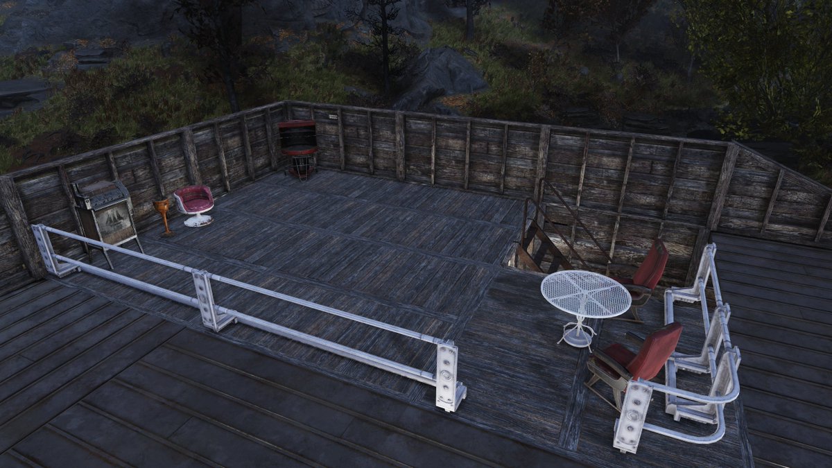 TheJanitor63's tweet photo. Little update of my C.A.M.P, a proper rooftop to chill with guest for the #Halloween event ! #Fallout76 https://t.co/UxLrPibFqq
