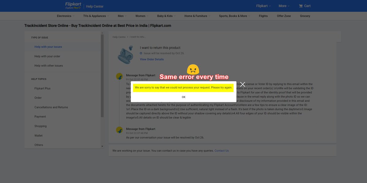 mindjek07's tweet photo. @Flipkart
@flipkartsupport
 WTF is This -_-, I tried to upload my ID Proof from the Flipkart website and app and Email but Failed on all of it. https://t.co/1J11i375Gn