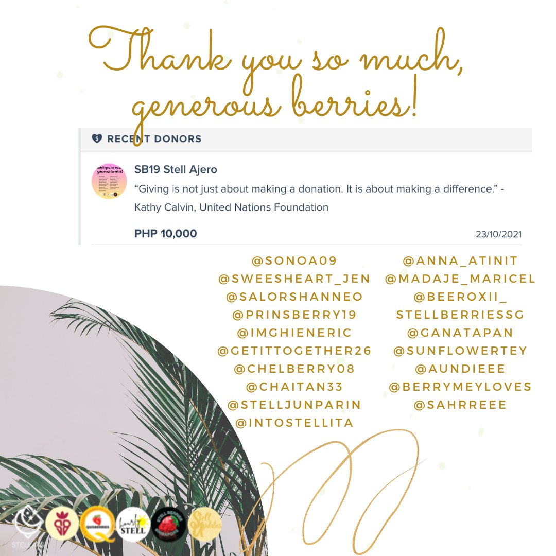 SB19Stellars's tweet photo. "Giving is not just about making a donation. It is about making a difference."
Our sincerest gratitude to all the berries who participated in the #ATINProjectPagsibol spearheaded by @SB19_ATINph. We’ve donated a total of Php10,000 under #SB19_STELL ’s name.
#SB19 @SB19Official https://t.co/f2HkQQaJ45
