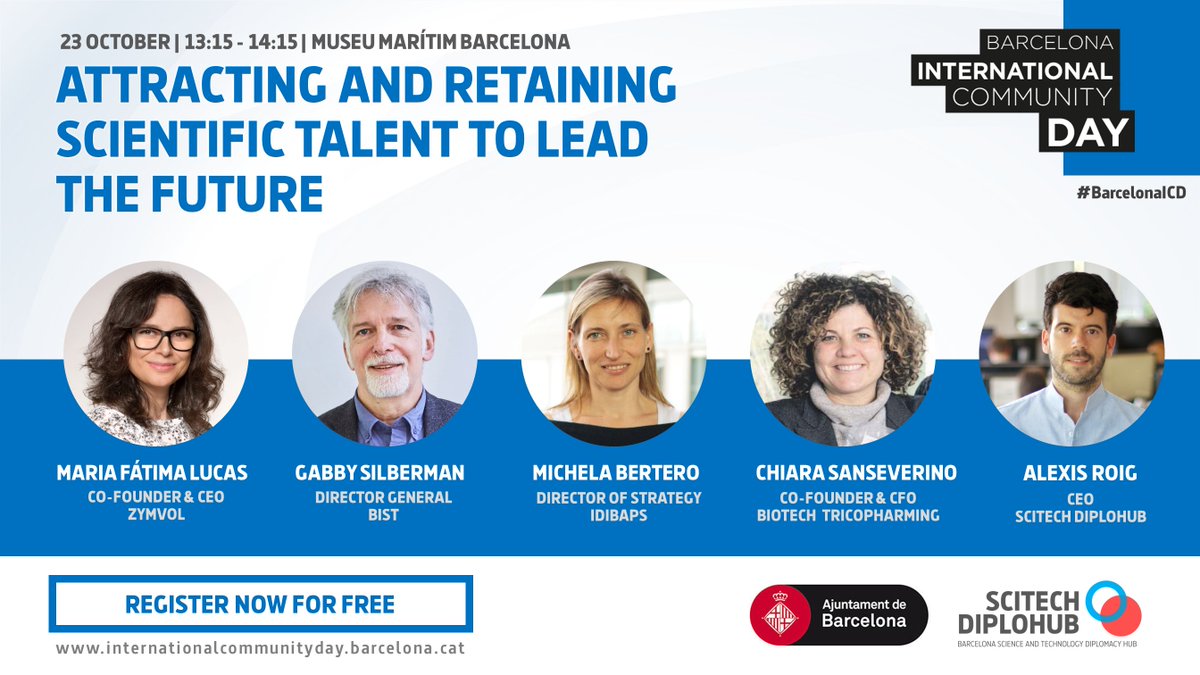 SciTechDiploHub's tweet photo. 👩🏽‍💻👩🏿‍🔬👨🏽‍🎓👩🏼‍🚀 “Attracting &amp; Retaining Scientific Talent to Lead the Future”

With @GabbySilberman (@_BIST), @MichelaBertero (@idibaps) @flucas_zymvol (@zymvol), @kisans31 &amp; our CEO @alexisroig.

Join us today at @MuseuMaritim!

https://t.co/YtEA9lZWd0

 #BarcelonaICD #ScienceDiplomacy https://t.co/Qbj9nV9YPz