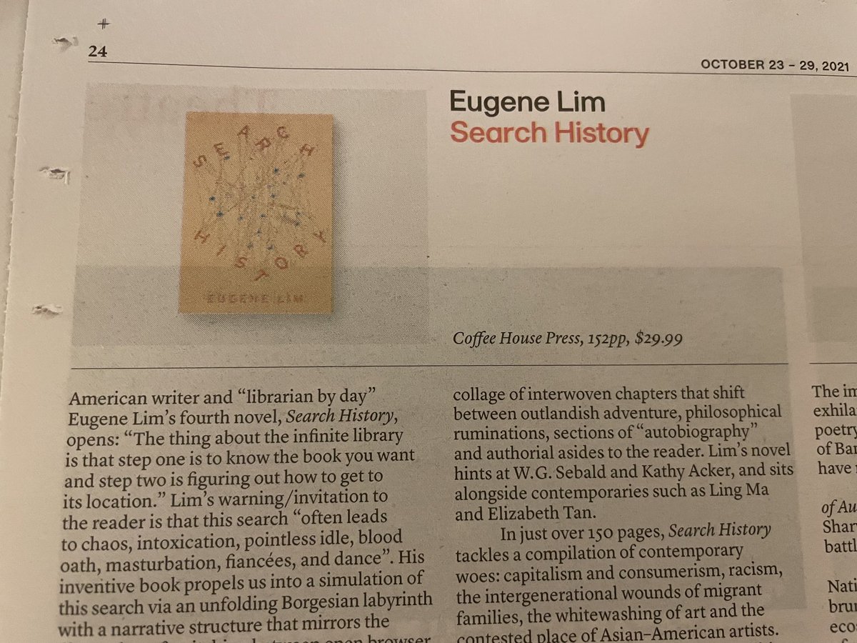Justine Hyde 🏳️🌈 (@justine_hyde) on Twitter photo My review of Eugene Lim’s ‘Search History’ in today’s <a href="/SatPaper/">The Saturday Paper</a> ⭐️⭐️⭐️⭐️⭐️ @Coffee_House_ My review of Eugene Lim’s ‘Search History’ in today’s <a href="/SatPaper/">The Saturday Paper</a> ⭐️⭐️⭐️⭐️⭐️ @Coffee_House_