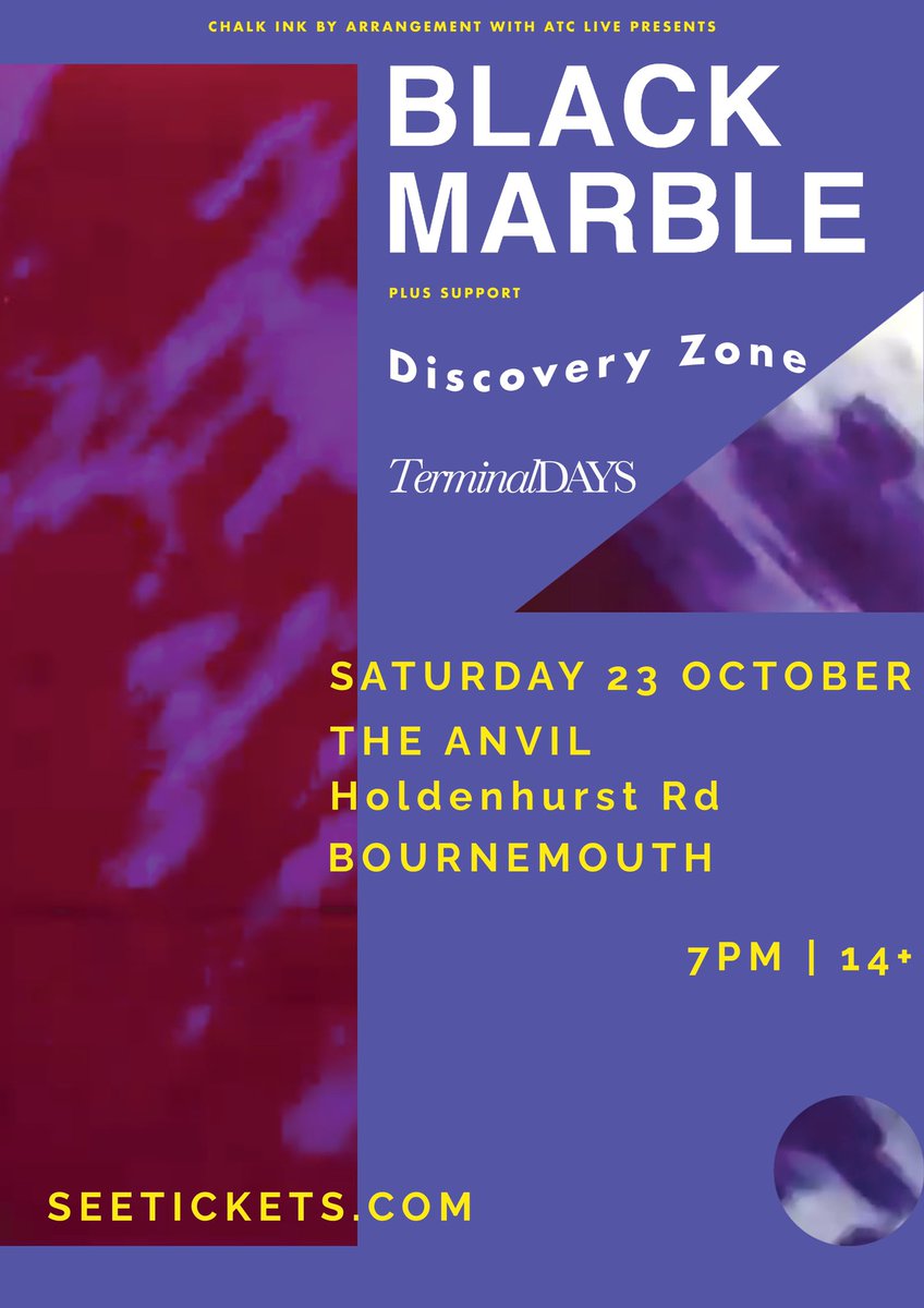 Bournemouth Live (@bournemouthlive) on Twitter photo TONIGHT
American synth maestro <a href="/blackmarblenyc/">BLACK MARBLE</a> hit #Bournemouth for their first date of their UK tour.
w/ #DiscoveryZone #TerminalDays
FFO : #80s #synth #pop / #Bauhaus / #DepecheMode
Tickets online until 6pm : bit.ly/BlackMarbleAnv…
Tix on the door from 7pm
First act 7:20pm TONIGHT
American synth maestro <a href="/blackmarblenyc/">BLACK MARBLE</a> hit #Bournemouth for their first date of their UK tour.
w/ #DiscoveryZone #TerminalDays
FFO : #80s #synth #pop / #Bauhaus / #DepecheMode
Tickets online until 6pm : bit.ly/BlackMarbleAnv…
Tix on the door from 7pm
First act 7:20pm