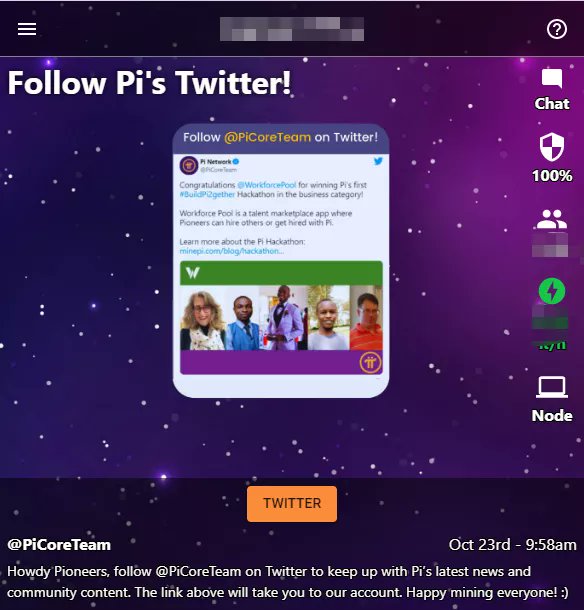 Howdy Pioneers, follow <a href="/PiCoreTeam/">Pi Network</a> on Twitter to keep up with Pi’s latest news and community content. The link above will take you to our account. Happy mining everyone!