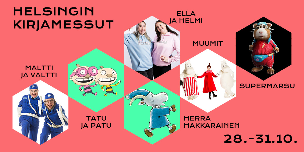 Kannattaako tulla lapsien kanssa kirjamessuille? Kyllä todellakin kannattaa! Työpajoja ja hauskaa ohjelmaa tarjolla. Muumit, Herra Hakkarinen, Tatu ja Patu, Supermarsu sekä Maltti ja Valtti + Ella ja Helmi. Touhua riittää! hubs.ly/H0ZKQc20