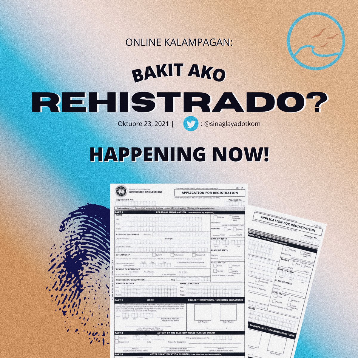 sinaglayadotkom's tweet photo. Komunikador, gamitin ang boses mo! Oras na para iparating ang iyong rason sa ‘Online Kalampagan: Bakit Ako Rehistrado?’.

I-qoute retweet ito ng “Rehistrado ako dahil (iyong rason).” at samahan ng ating hashtag na #RehistradoAKOMM. https://t.co/DOxfHwgKFy