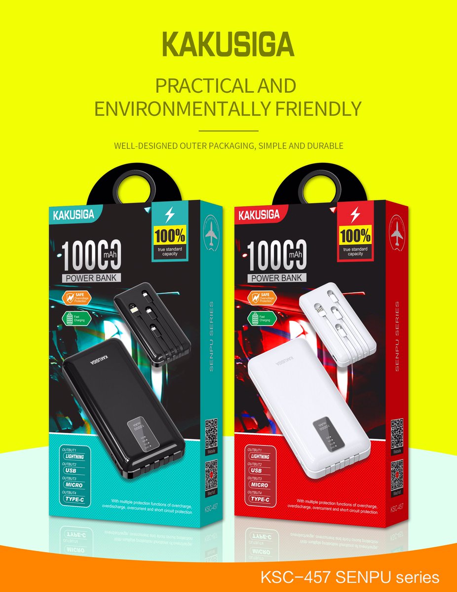 KAKU KSC-457 SENPU series Power bank Exquisite appearance, modern design; Four LED power indicator lights; Four outputs; two input charging ports