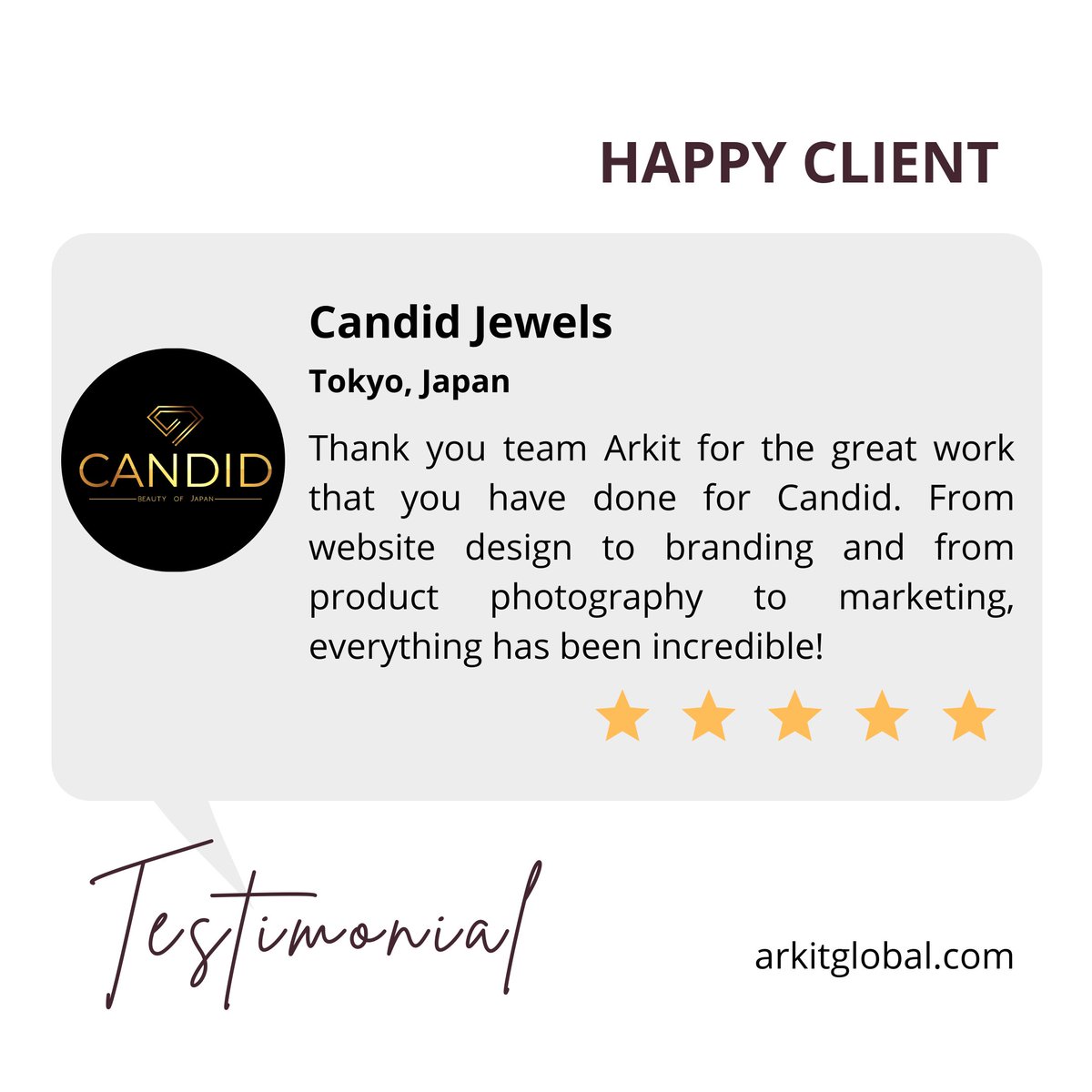 arkitglobal's tweet photo. Today we are happy to share with you the feedback from one of our dear clients for whom we designed their jewelry website and helped with their branding.

Thank you @CandidJapan for trusting us with this wonderful project of yours! We are extremely grateful.

#happyclient https://t.co/VxbRiPXggT