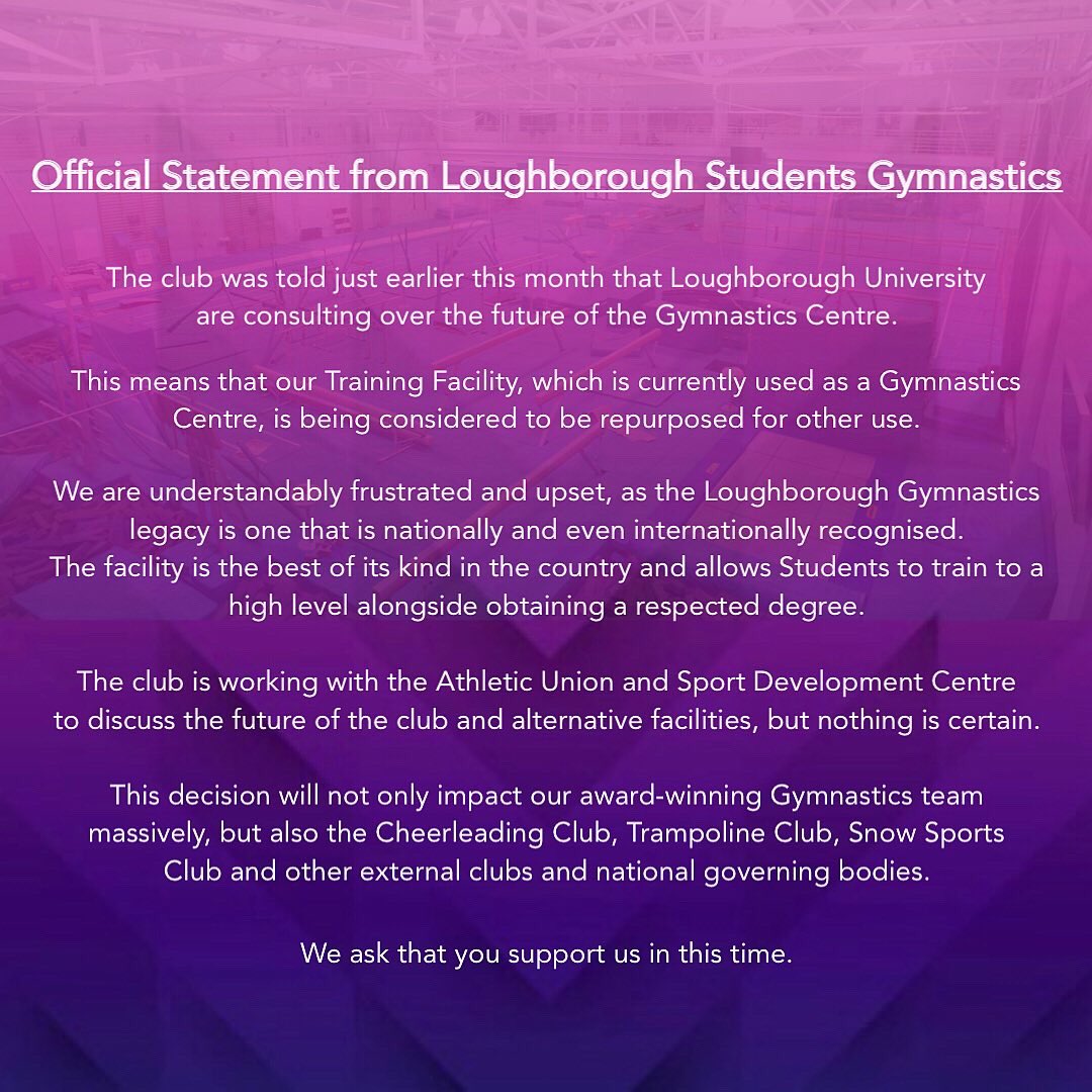 Official Statement from Loughborough Students Gymnastics.
#SaveLboroGym