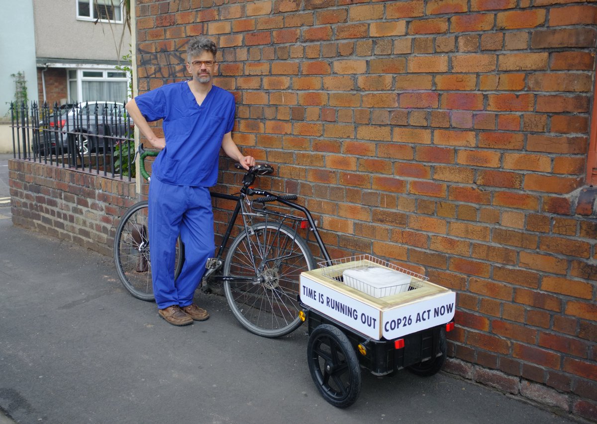 On Monday 1st November I’m attempting to cycle from Bristol to Glasgow in seven days towing an ice block in a bike trailer to the Glasgow COP26 Climate Conference. My cycle ride is a bit last minute, a bit crazy and might not work. But that’s Climate Conferences for you. #actnow