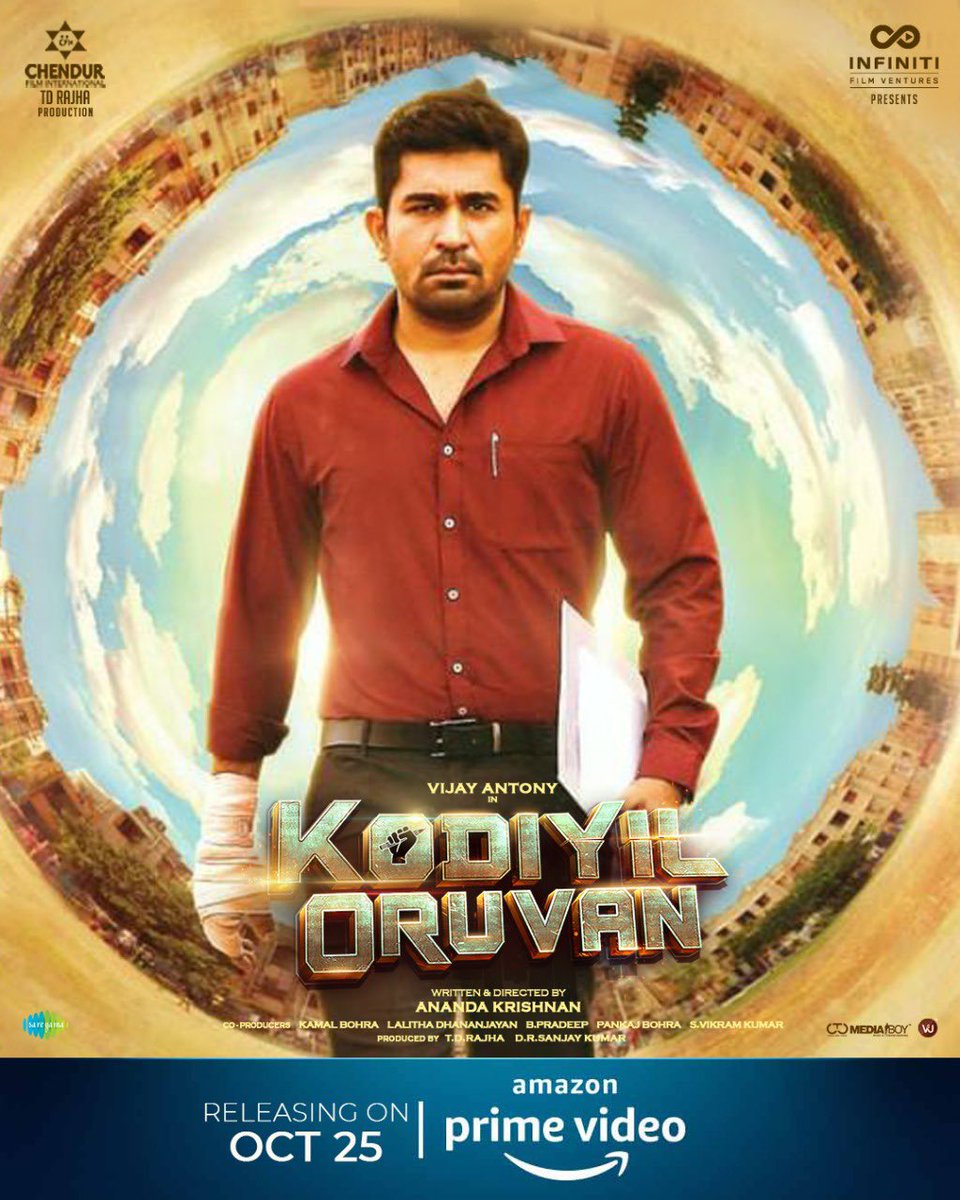 #KodiyilOruvan premier on @PrimeVideoIN from Monday 😇

@vijayantony @akananda @FvInfiniti @ChendurFilm