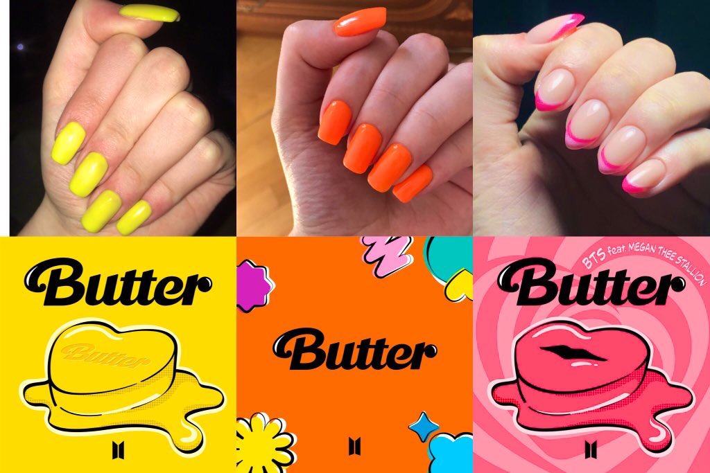 luvtaeot7's tweet photo. The way my nails always match with Butter covers since its release lol
💛🧡💗
#BUTTER #BUTTERCD #BUTTERTHEEREMIX https://t.co/vQWk1JKcgJ