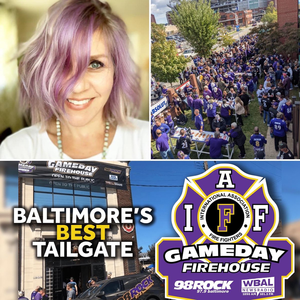 GamedayFire's tweet photo. Baltimore's best tailgate is back in action on Sunday. Come eat, drink and have fun with friends at Gameday Firehouse, where the money goes to benefit the widows and orphans of the fallen brothers and sisters of the @BCFDL734. @98Rock Marianne Sierk will be your host. https://t.co/Uc5p5Telfu