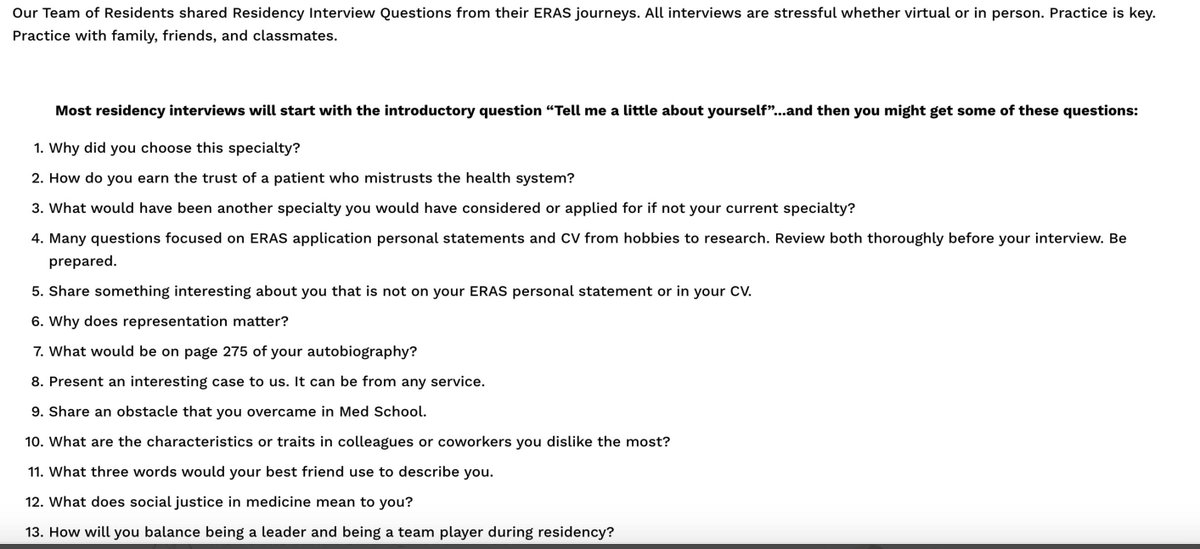 #Match2022: Top 25 Residency Interview Questions. Here is a listing of the top 25 Residency Program interview questions our team of residents were asked at their residency interviews: bit.ly/Questions_Resi… 

#InsideTheMatch