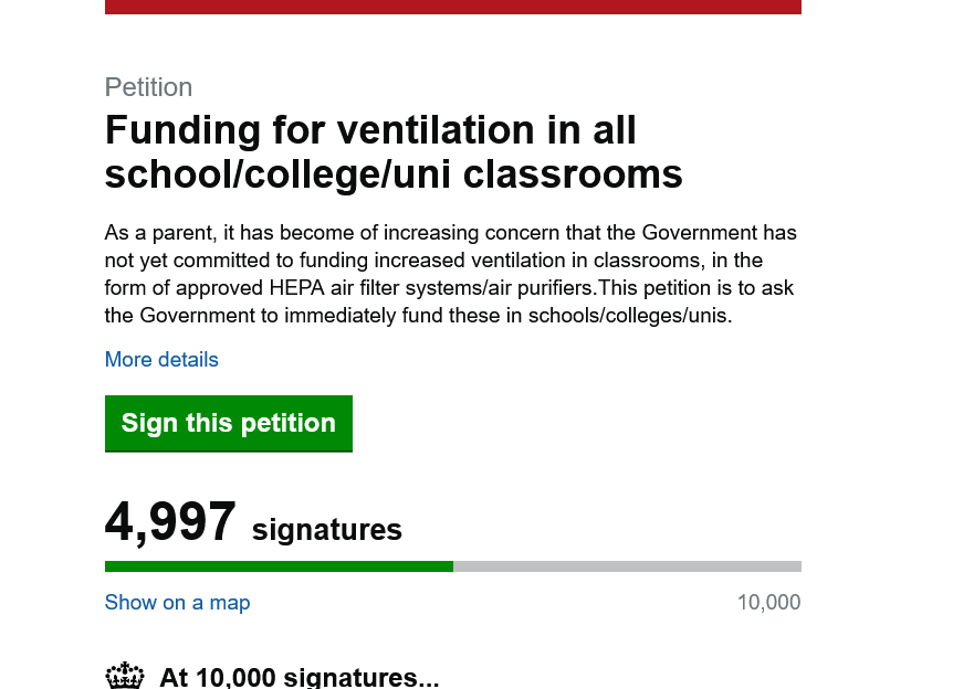 #UKSOS
UKCitizens must demand funding for
#UKSchools
Sign the petition

Tell
@BorisJohnson @sajidjavid Banker of Health
@CMO_England @uksciencechief 
PLAN B Now 
#SlowTheSpread
Mask Vaccinate
INVEST in  BROKEN SCHOOLS
Fix #VENTILATION

twitter.com/EastDulwichMum…