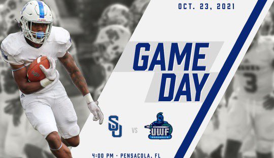 Shorter_FB's tweet photo. It’s a battle by the bay. 
It’s Game Day in Pensacola 🌊 

#BeatUWF | #FlyHawks https://t.co/OVz5BJ4POV