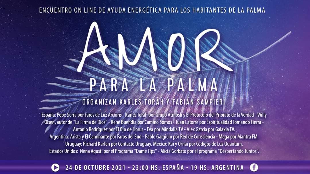 Mindalia_TV's tweet photo. Meditación energética y espiritual para La Palma

Te esperamos este próximo domingo, día 24, a las 23:00 horas de España, al evento "Amor a la Palma", en una meditación y ayuda energética/espiritual a la isla canaria.

Podrás unirte en este enlace: https://t.co/KChQeOHOlH https://t.co/nkKNxbt4ge