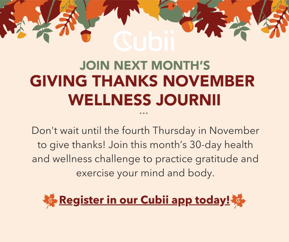 November is swiftly approaching and that means our November Wellness Journii is too! Join us for a month of daily wellness challenges to exercise your body and mind. 🎉

Registration is LIVE in our Cubii mobile app! 🤩

Click here to learn more&gt;&gt; bddy.me/3Ecrrho