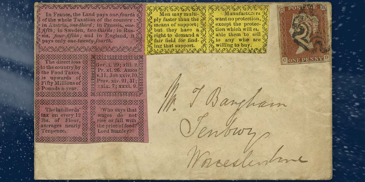 StanleyGibbons's tweet photo. Our upcoming #auction features this interesting piece of #PostalHistory. Lot 1183 is a postal #cover from 1843 and bears propaganda labels in pink and yellow, lamenting against the #Victorian #CornLaws. 🌽
You can set a reminder here: https://t.co/hp662ICJ02 https://t.co/62J9960r99