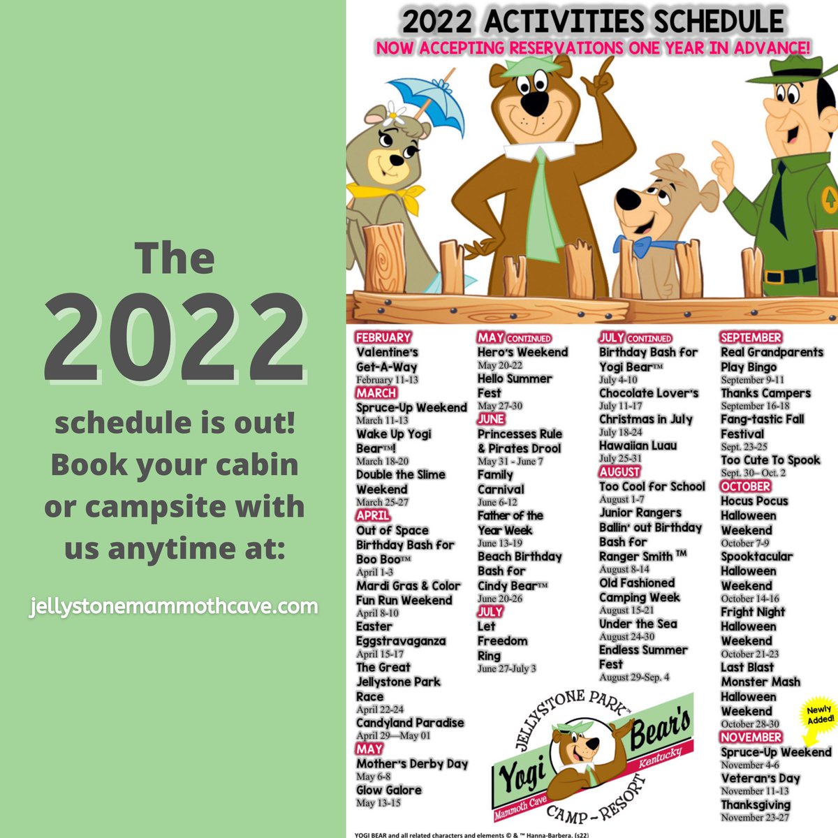 Click jellystonemammothcave.com to head straight to reservations!! 🏕