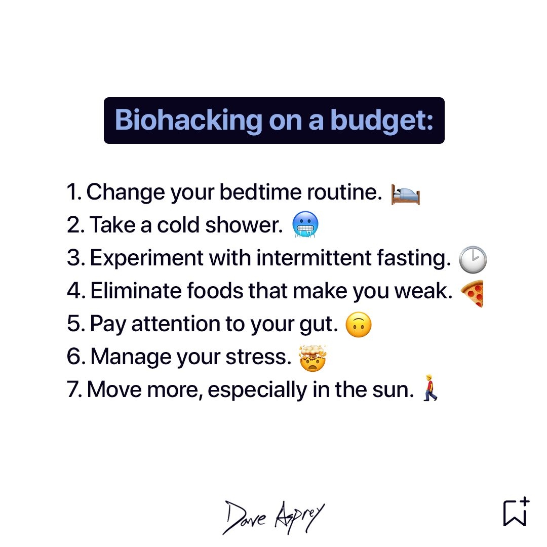 Which biohack are you practicing this weekend? use emojis to answer 👇🏼🤪 #Biohacking #Freebiohacks #Daveasprey #Bioahcker #Sleep #Coldshower #Fasting