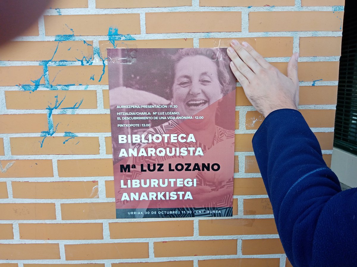 🔴⚫️Inauguración de la Biblioteca anarquista Mari Luz Lozano
📅Sábado 30 de Octubre
⌚️11:30
📍Local de CNT, Calle Hilarión Eslava 11 
Tras varios meses de trabajo, el próximo sábado 30 de Octubre inauguraremos la nueva Biblioteca Anarquista de Iruñea.
[Hilo]👇