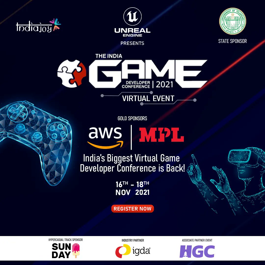 theindiagdc's tweet photo. Join forces with leading professionals, developers, and companies from the gaming ecosystem! At IGDC 2021, we’re bringing a platform where you can experience the full breadth of the gaming industry. Register Now developer conference. https://t.co/MrQs8V2QKA

#IGDC2021 #IGDC https://t.co/jJQhChQmV8