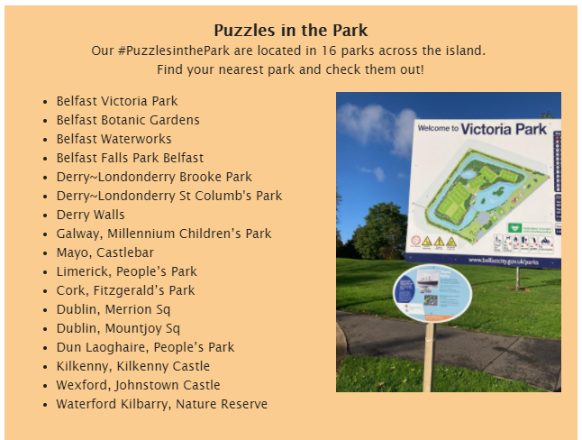 mathsweek's tweet photo. 🧩PUZZLES IN THE PARK🧩

If you're out and about this bank holiday weekend, be sure to visit some of our #Maths Week #PuzzlesinthePark! https://t.co/zhtDwCyhqa