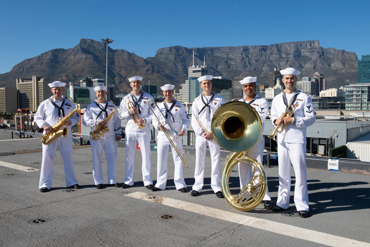 Let the band play. The Naval Forces Africa band plays for South African Navy leadership aboard the expeditionary sea base #USSHershelWoodyWilliams during a reception.