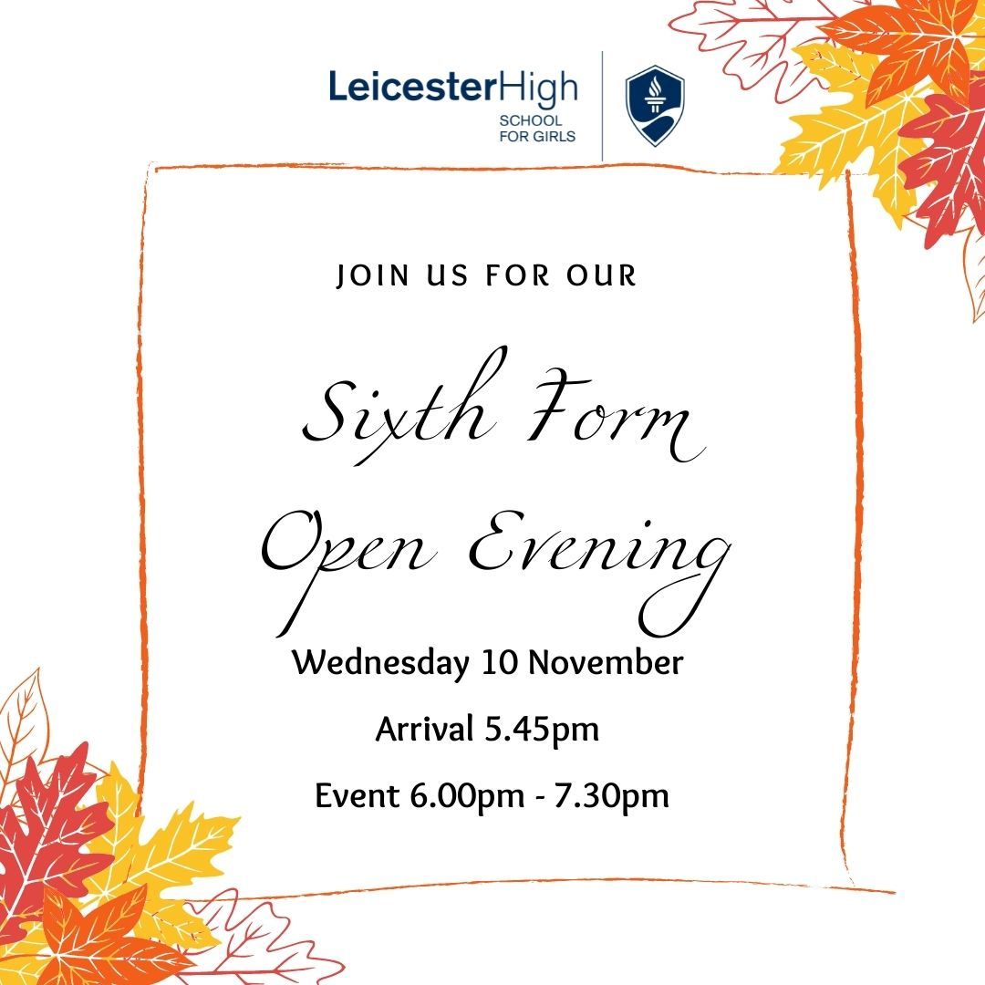 LeicesterHigh's tweet photo. Our Sixth Form Open Evening on Weds 10 Nov is your chance to hear what makes LHS so special from the Headmaster &amp; the Head of Sixth Form &amp; find out how LHS helped our alumnae to achieve their ambitions. RSVP to a.costello@leicesterhigh.co.uk #WeAreLearning #WeAreGirls #WeAreLHS https://t.co/NB3uhins5w