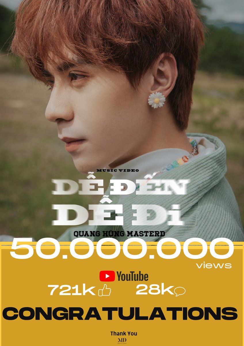 QH_MasterD's tweet photo. Congratulations  50.000.000 views “4D” 🎉🎉🎉
Thank you for all 🥺❤️
Một cột mốc đáng nhớ..

#Ad 
#QuangHungMasterD #Dedendedi #4D https://t.co/z5wklv2WVW