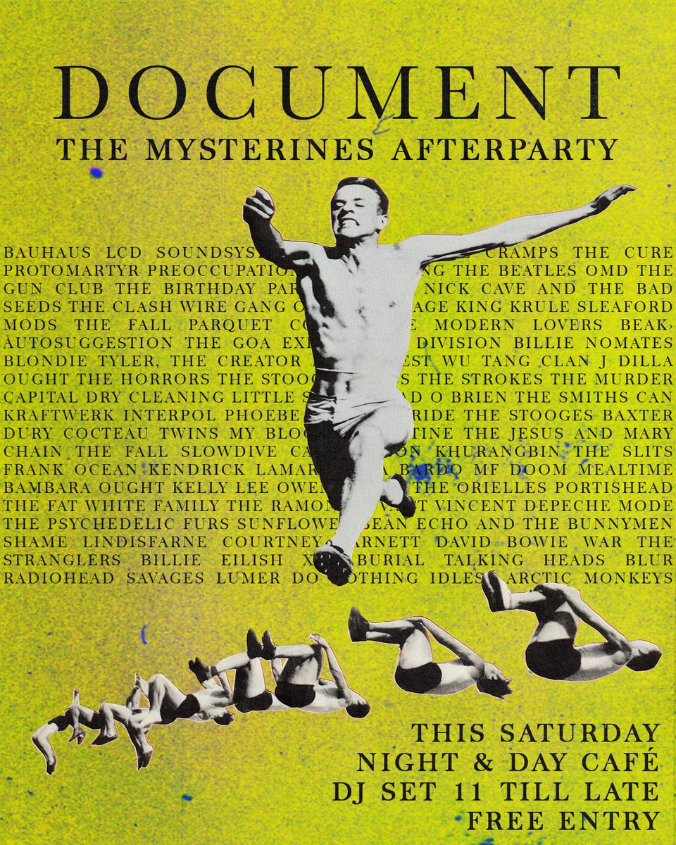 Tonight following the fabulous <a href="/wetlegband/">Wet Leg</a> &amp; <a href="/Honeyglaze/">honeyglaze</a> >>> 

<a href="/DocumentTheBand/">Document</a> celebrate a massive tour with <a href="/TheMysterines/">the mysterines</a> with a special afterparty DJ set 

Free entry to you all, 11pm-late, DJ set all night, big old dance floor - you know you want to.