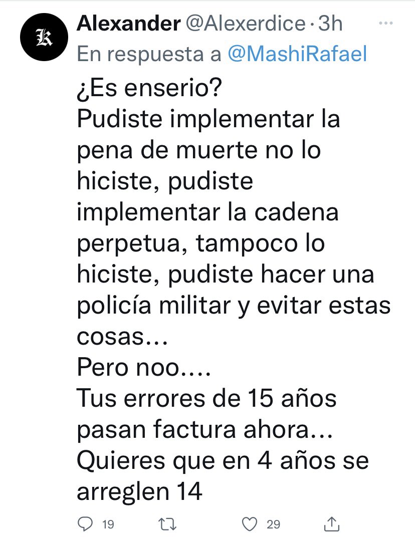 MashiRafael's tweet photo. 👇🏼Algunas respuestas a mi tuit por asesinato de Alex Quiñónez
Jamás se han retirado radares ni hecho leyes “pro delincuente”
Convertimos 🇪🇨 en 2do. país más seguro de la región
La verdad ya no importa. Sembraron fanatismo, y hoy cosechan odio y estupidez
¡Qué te hicieron, Patria! https://t.co/bRnVkCY658