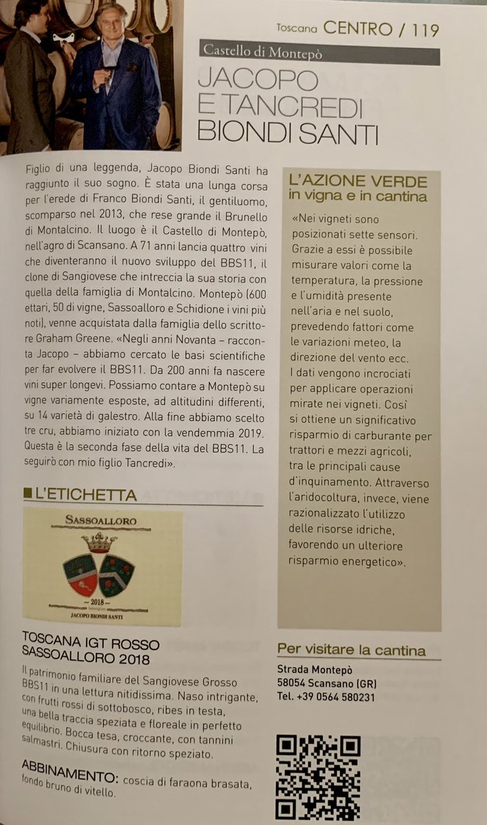 Grazie a <a href="/CorriereDiVini/">Luciano Ferraro</a> e <a href="/GardiniLuca/">luca gardini</a> per aver inserito Jacopo e Tancredi Biondi Santi fra i 100 migliori vignaioli di Italia 🍷
Sulla Guida de il <a href="/Corriere/">Corriere della Sera</a> 
#winelovers #wine best #Italian #winemakers