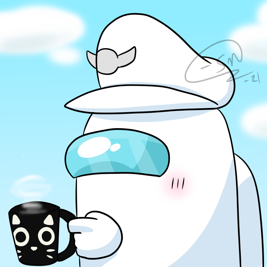 cuddlyimpostor's tweet photo. Just Captain, enjoying his coffee or tea from a cat mug. I bought mug like this few days ago which gave me the idea for this art since Ryan likes cats, and apparently so does Captain
#Gametoons #AmongUsLogic #AULCaptain #Captain #MyArt https://t.co/p1TVOssEpn