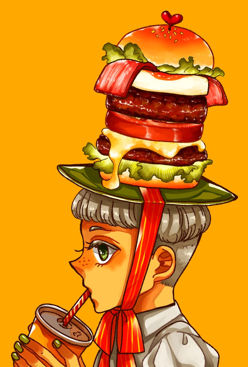 「ハンバーガーハット🍔 」|岡野く仔のイラスト