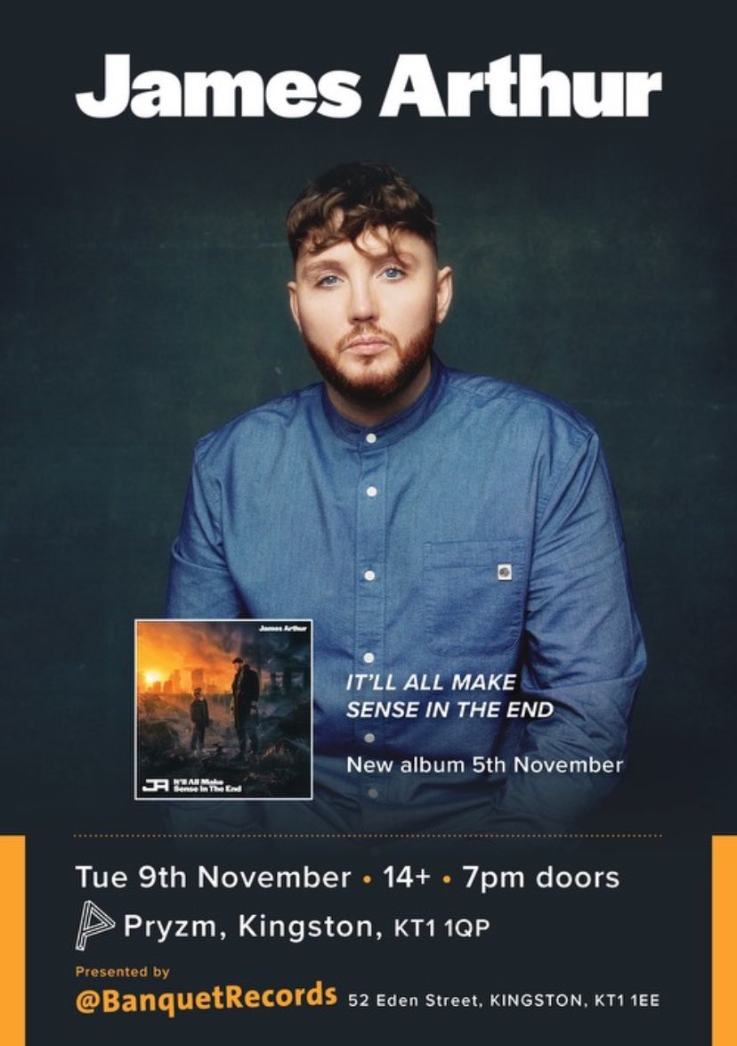 Looking forward to playing an intimate show with @BanquetRecords to celebrate the album coming out! Ticket bundles available now go get them before they’re gone banquetrecords.com/james-arthur/p…