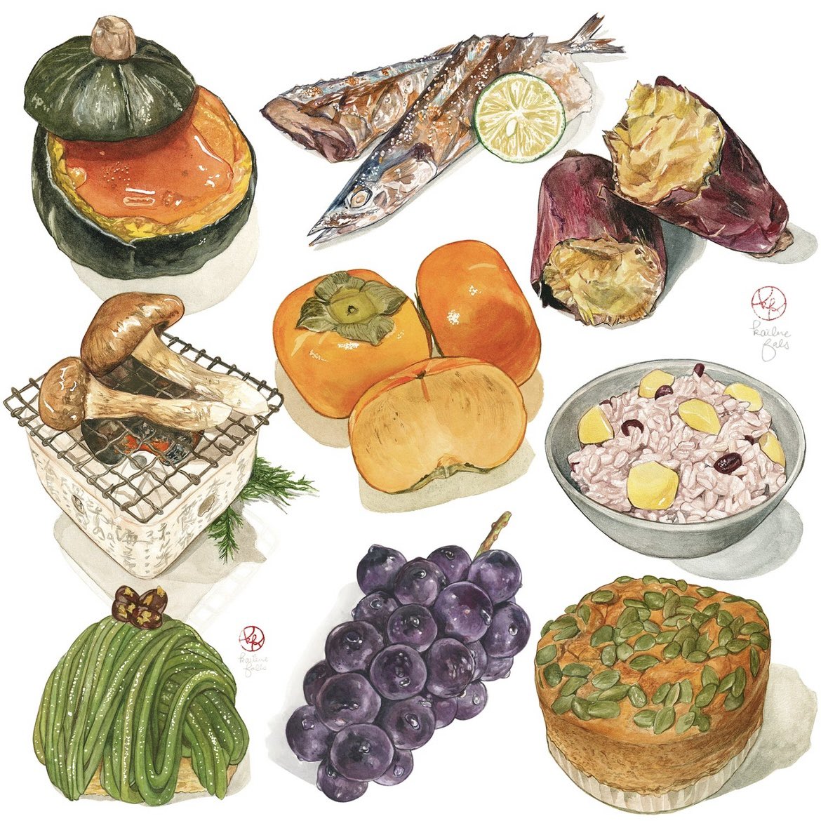 Twitter 上的 ケイリーン Fall Food Illustrations 秋の食べ物イラスト 水彩イラスト T Co Gs7lvbqblq Twitter