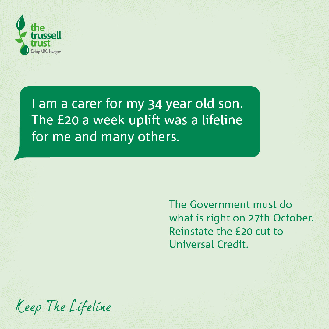 TrussellUK's tweet photo. On 6 Oct the Government took £20 a week from the pockets of six million low-income families, cutting their incomes by up to a fifth as cost of living is set to soar.
 
This is unacceptable.
 
We asked you to text us why @RishiSunak must reverse this cut. This is what you said. https://t.co/JIn1fkNLaw