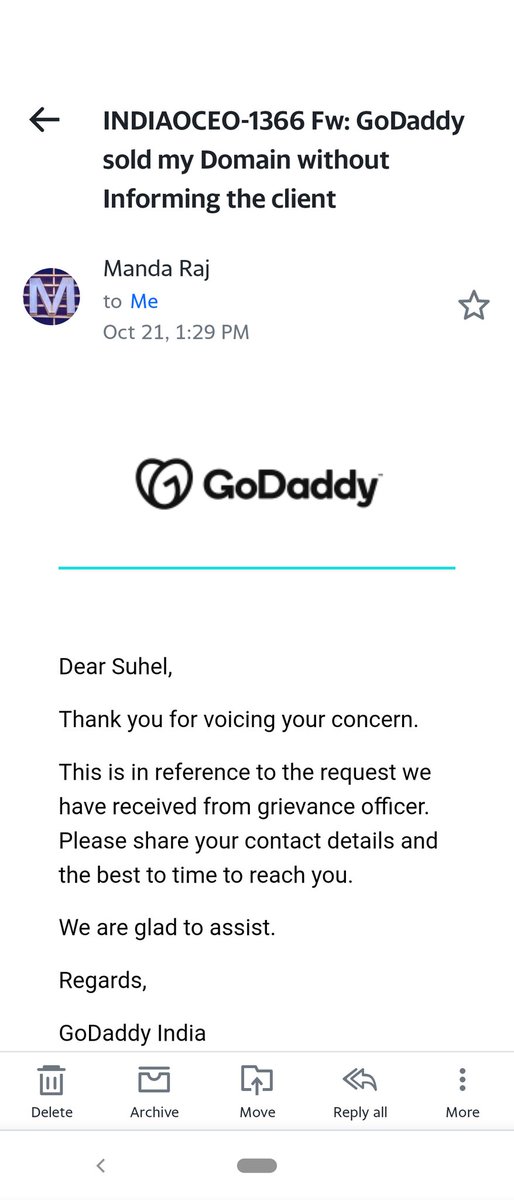 MeriUnnati's tweet photo. Dear all, I have replied 2 days back to this mail but no one called yet from your end. What happened to after sales services of this well established brand.. @GoDaddyHelp @GoDaddy @DrBobParsons @sh0kunin 
#GoDaddycheating https://t.co/4XkQWF5JSt